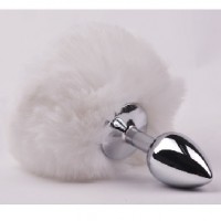 Anal Plug Small Metallic with Short White Color Tail 